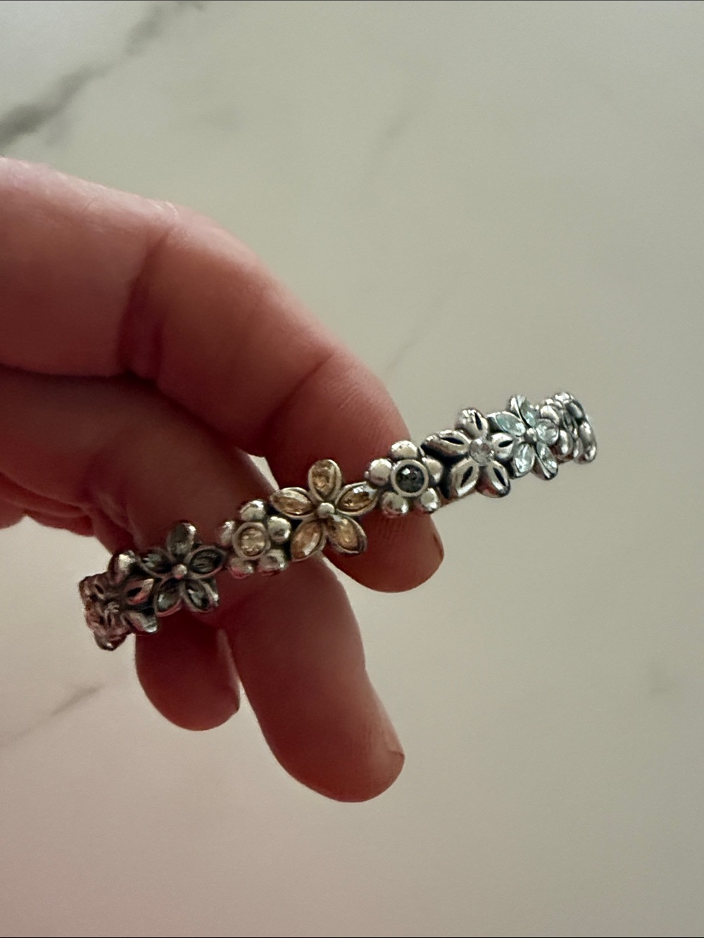 Brighton Silver Floral Cluster Hinged Bangle Bracelet - Picture 2 of 4